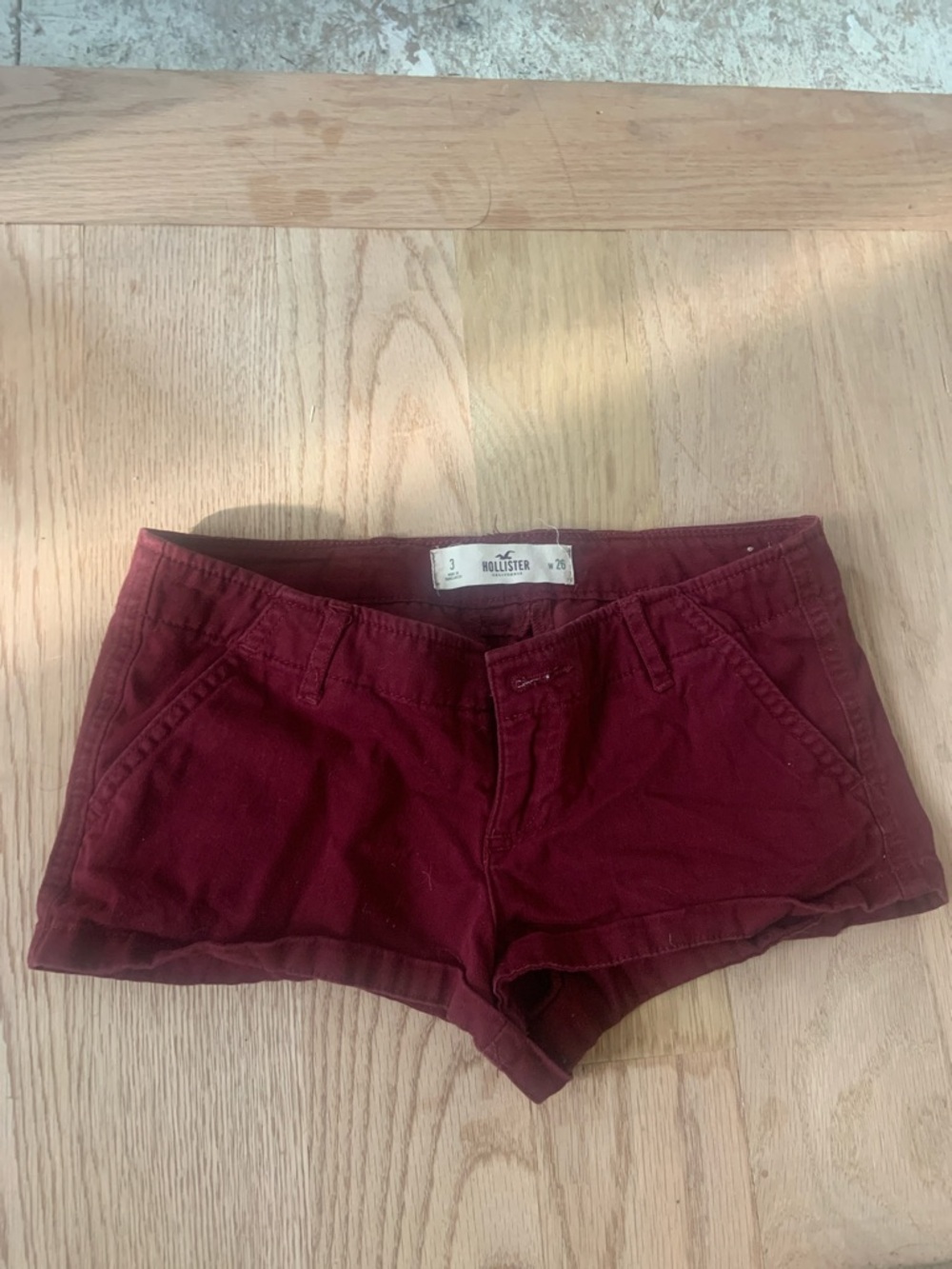 Hollister Women's Deep Burgundy Denim-Look Short Shorts